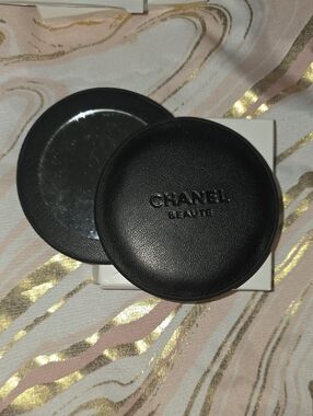 CHANEL Black Round Double Sided Mirror - Leather Like Material. New In Box